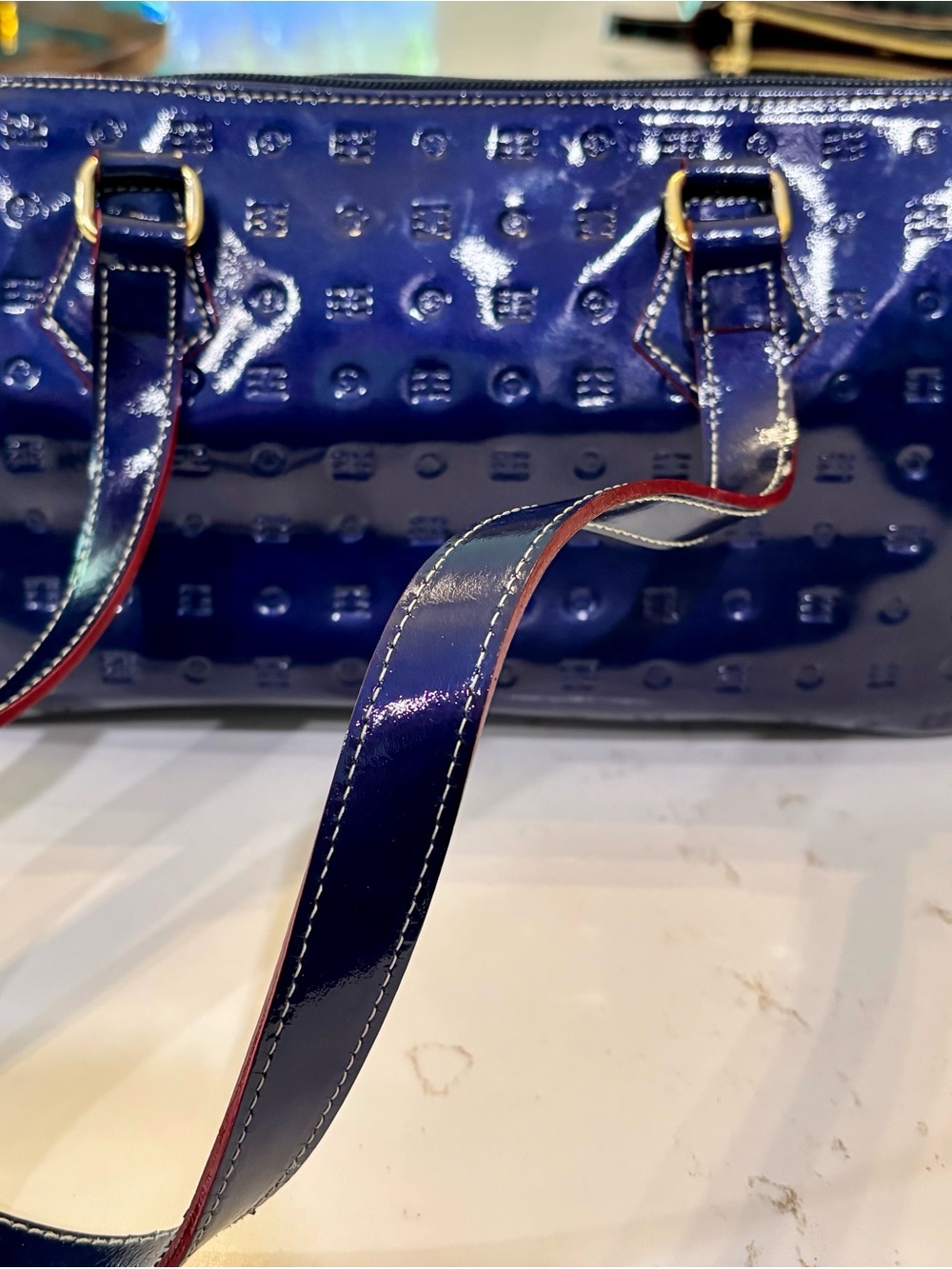 Arcadia Glossy Patent Tote Bag in Deep Navy